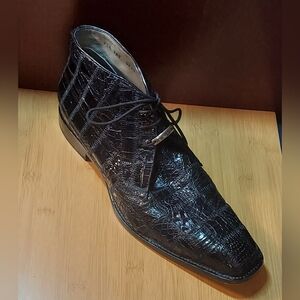 BELVEDERE FUSION RACER 0920 BLACK CAIMAN CROCODILE MEN'S LACE-UP BOOTS SIZE 11.5